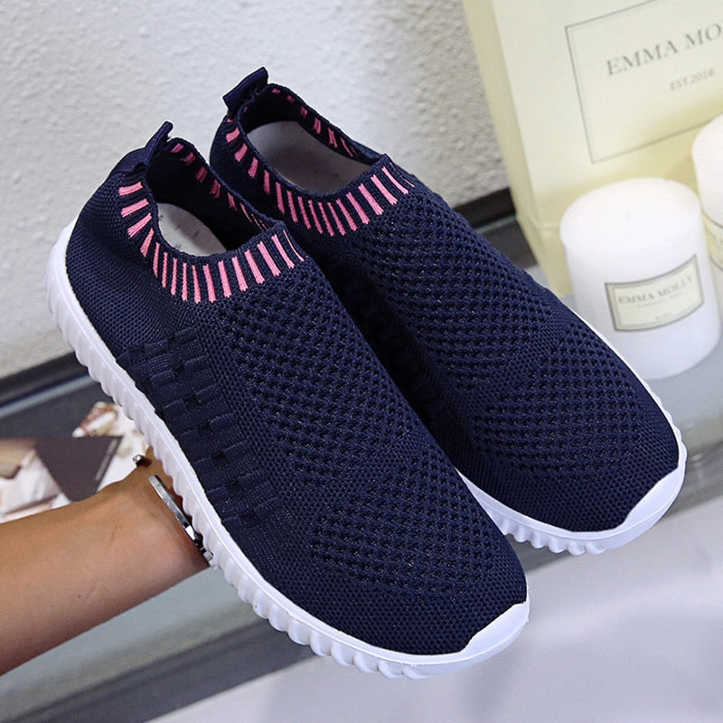 Breathable Mesh Sneakers Summer Slip on Soft Bottom Running Shoes Woman Plus Size Elastic Knit Casual Flats The Clothing Company Sydney