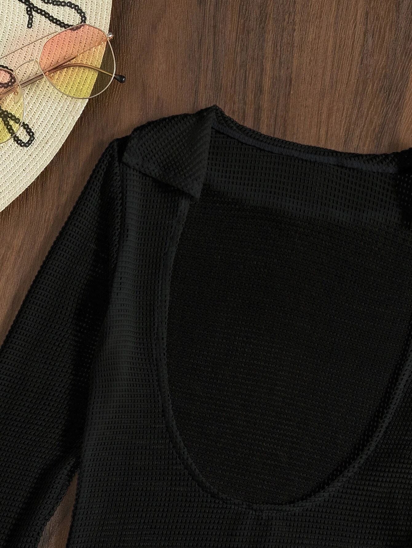 Slit Cuff Plunge Neck Three Piece Bikini Set with Cover Up Plain Swimsuit Women Swimwear Summer Beach Bathing Suit The Clothing Company Sydney