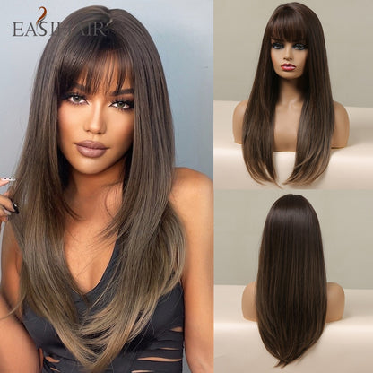 Ombre Brown Light Blonde Platinum Long Wavy Middle Part Hair Wig Cosplay Natural Heat Resistant Synthetic Wig for Women The Clothing Company Sydney
