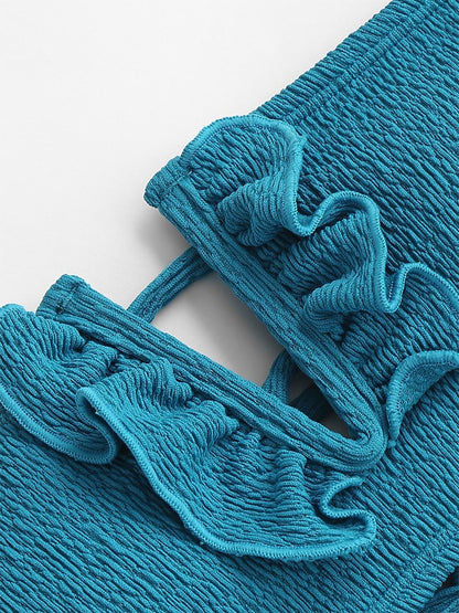 V-wired Ruffle Ribbed High Cut Bikini Swimwear High Cut Strapless Lace Up Removable Padded Women Bathing Suit The Clothing Company Sydney