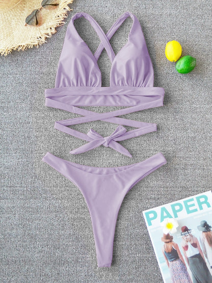 2 Piece Solid Swimsuit Swimwear Push Up Bikini Set Cross Bandage Bathing Suit Beach Wear Swimming Suit The Clothing Company Sydney