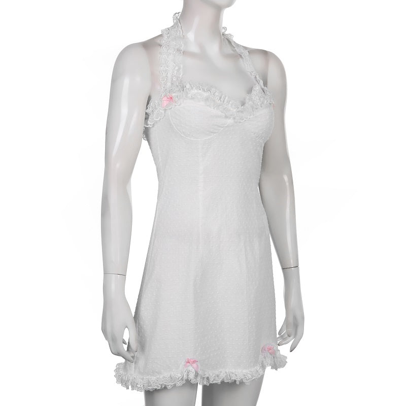 y2k Ruffles Bow Cute Sweet Sundress Fairycore Backless Party Beach Halter Zip Bodycon Mini Dress The Clothing Company Sydney