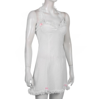 y2k Ruffles Bow Cute Sweet Sundress Fairycore Backless Party Beach Halter Zip Bodycon Mini Dress The Clothing Company Sydney