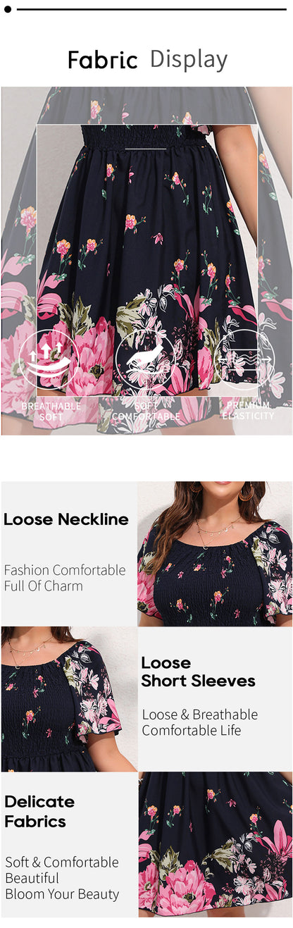 Allover Floral Print Shirred Midi Dress Plus Size Lantern Sleeve High Waist Dresses Summer Dress The Clothing Company Sydney