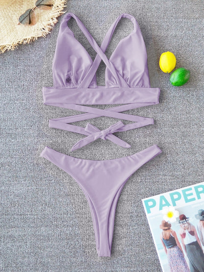 2 Piece Solid Swimsuit Swimwear Push Up Bikini Set Cross Bandage Bathing Suit Beach Wear Swimming Suit The Clothing Company Sydney
