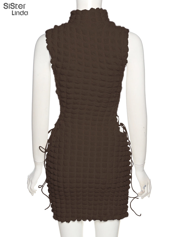 Stacked Plaid Bandage Hollow Y2K Dress Sleeveless Turtleneck String Bodycon Party Clubwear Outfits The Clothing Company Sydney