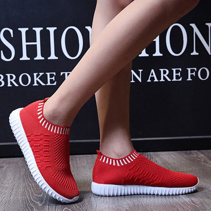Breathable Mesh Sneakers Summer Slip on Soft Bottom Running Shoes Woman Plus Size Elastic Knit Casual Flats The Clothing Company Sydney