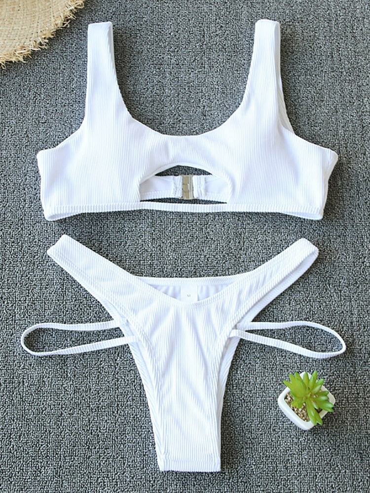 2 Piece Swimsuit Women Bikini Push-up Padded Bra Bandage Triangle Swimwear Bathing Suit Ribbed Bikini Set The Clothing Company Sydney