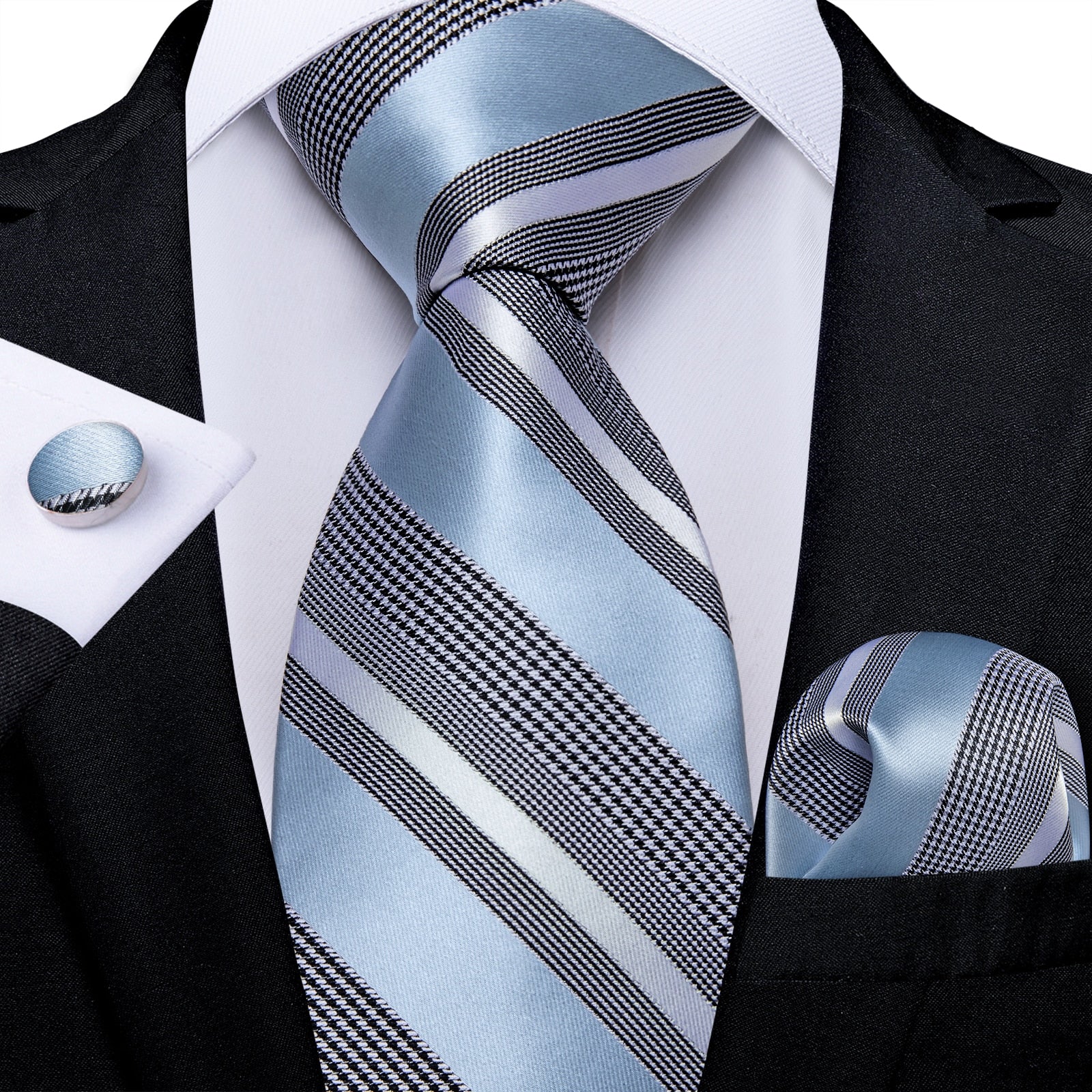 3 Piece Designer Men's Wedding Tie Gold Black Striped Silk Neck Ties For Men Hanky Cufflinks Set Business Party Wear The Clothing Company Sydney