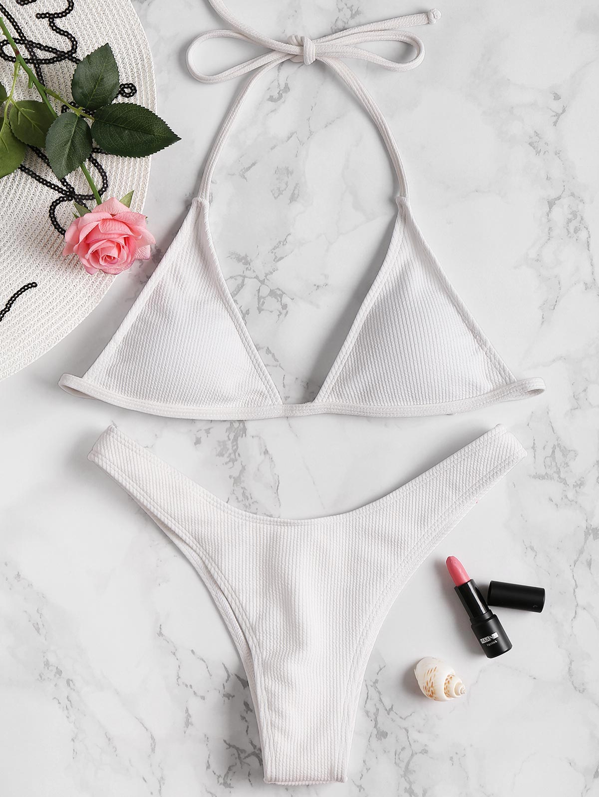 2 Piece Swimwear Tie Ribbed Thong Bikini Set Swimsuit Padded Bandage Beach Summer Backless Bathing Suit The Clothing Company Sydney