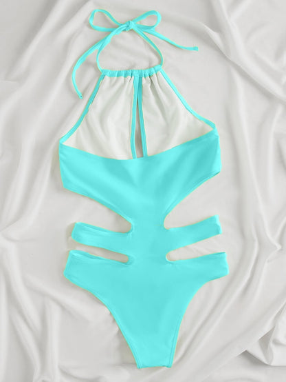 Solid Tied Halter Swimwear Women High Waist Push Up Hollow One Piece Swimsuit Monokini Summer Bathing Suit The Clothing Company Sydney