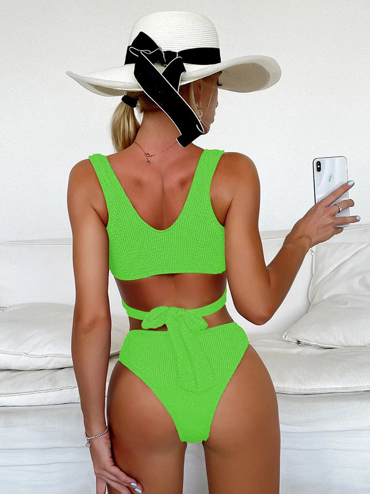 Metal Ring Textured Bikini Swimsuit Swimwear Push Up Bikini Set Bather Bathing Suit Beach Wear Bandage Bikini Set The Clothing Company Sydney