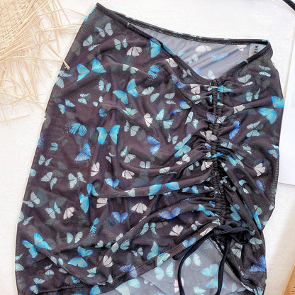 3 Piece Suit Lace-up Bandage Swimsuit Bikini Set With Mesh Skirt Bathing Suits Swimwear The Clothing Company Sydney