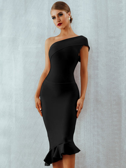 Summer Bandage Dress One Shoulder Sleeveless Ruffles Nightclub Evening Party Mermaid Dresses The Clothing Company Sydney