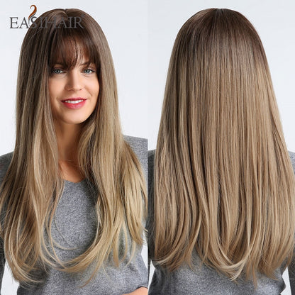 Brown Straight Synthetic Wigs with Bangs Natural Layered Hair Wigs for Women Daily Cosplay Party Heat Resistant Wigs The Clothing Company Sydney