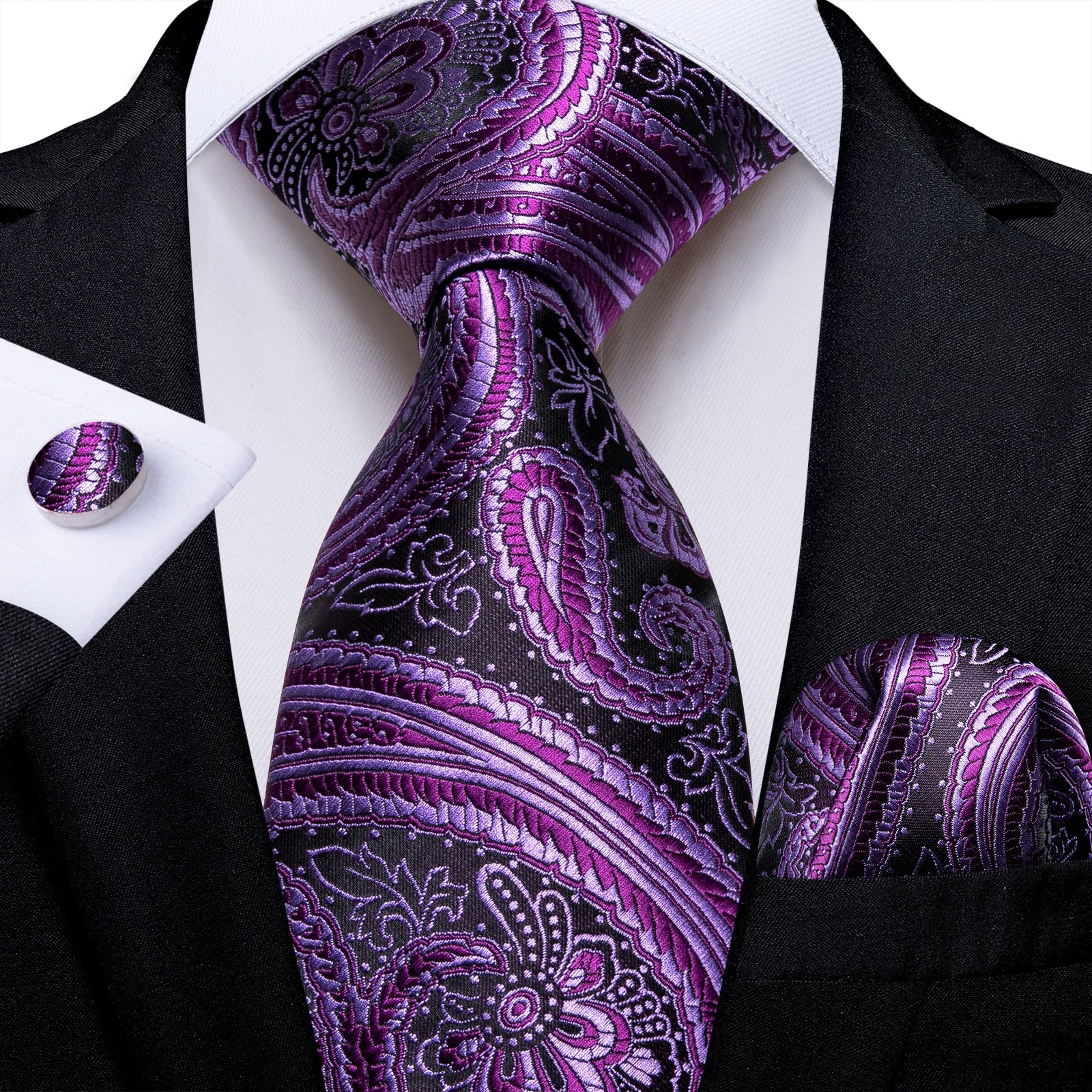 Men Purple Floral Paisley Necktie Business Formal 100% Silk Tie Pocket Square Set For Wedding Party The Clothing Company Sydney