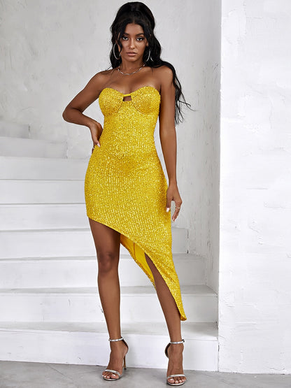 Sequin Dress Women Vacation Beach Backless Dress Split Bodycon Evening Party Dress The Clothing Company Sydney