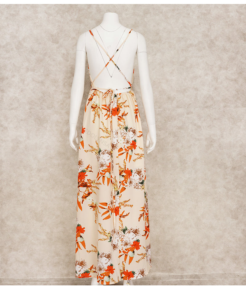 Elegant Ladies Print Spaghetti Strap Beach Holiday High Waist A-line Dress Casual Summer Split Dress The Clothing Company Sydney