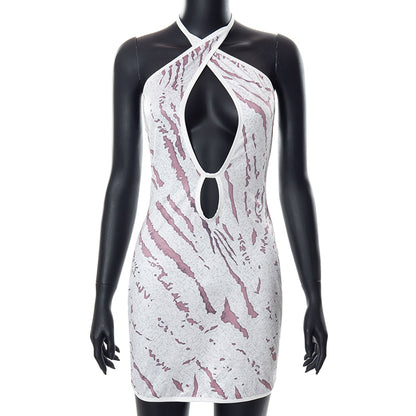 Cross Halter Cut Out Backless Mini Dress Print Sleeveless Bodycon Summer Night Club Party Dress The Clothing Company Sydney