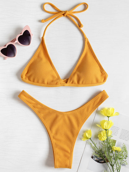 2 Piece Swimwear Tie Ribbed Thong Bikini Set Swimsuit Padded Bandage Beach Summer Backless Bathing Suit The Clothing Company Sydney
