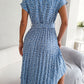 Floral Pleated A Line Long Dress Spring Summer Short Sleeve High Waist Chic Dress The Clothing Company Sydney