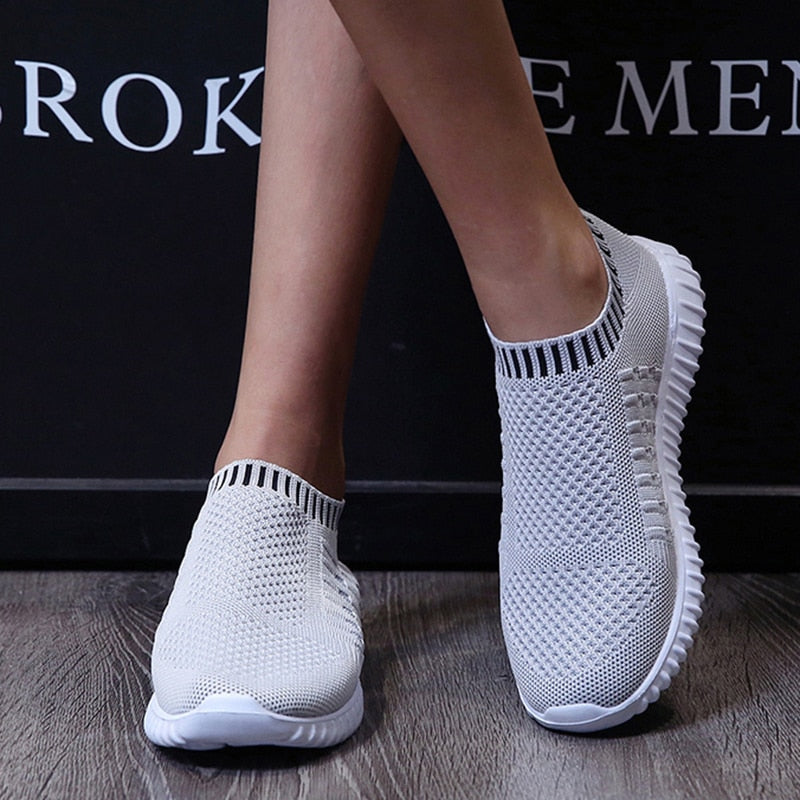 Breathable Mesh Sneakers Summer Slip on Soft Bottom Running Shoes Woman Plus Size Elastic Knit Casual Flats The Clothing Company Sydney