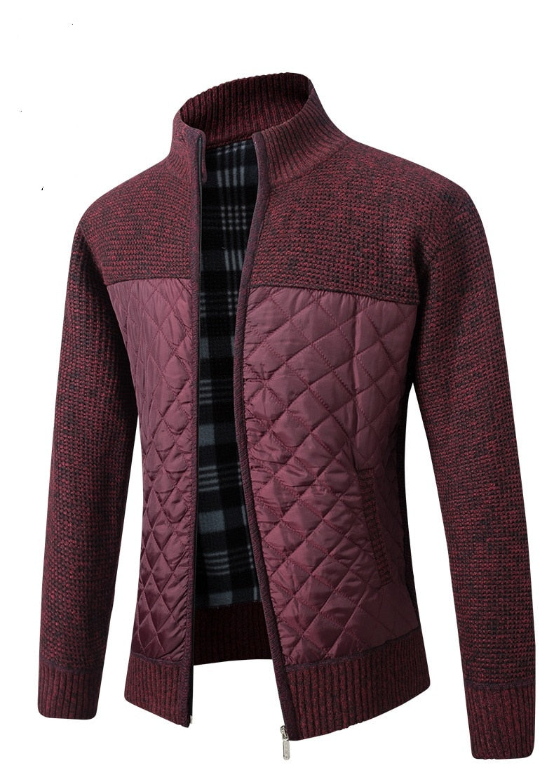 Autumn Winter Men's Jacket Slim Fit Stand Collar Zipper Solid Thick Warm Jacket Cardigan Sweater The Clothing Company Sydney