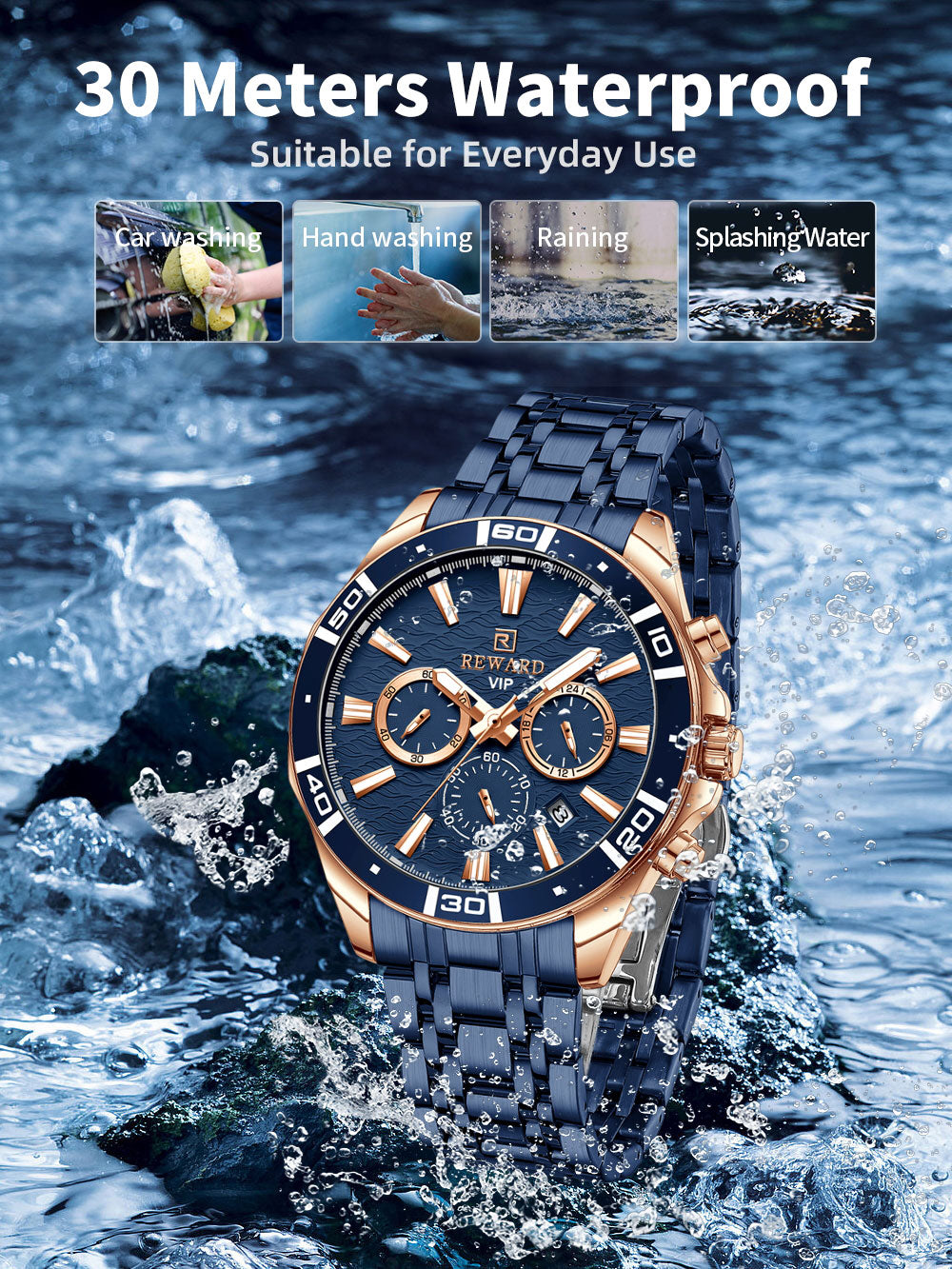Mens Watch Waterproof Sport Wristwatch for Men Stainless Steel Business Quartz Watches Clock Gift for Father Birthday The Clothing Company Sydney
