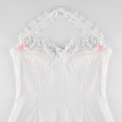 y2k Ruffles Bow Cute Sweet Sundress Fairycore Backless Party Beach Halter Zip Bodycon Mini Dress The Clothing Company Sydney