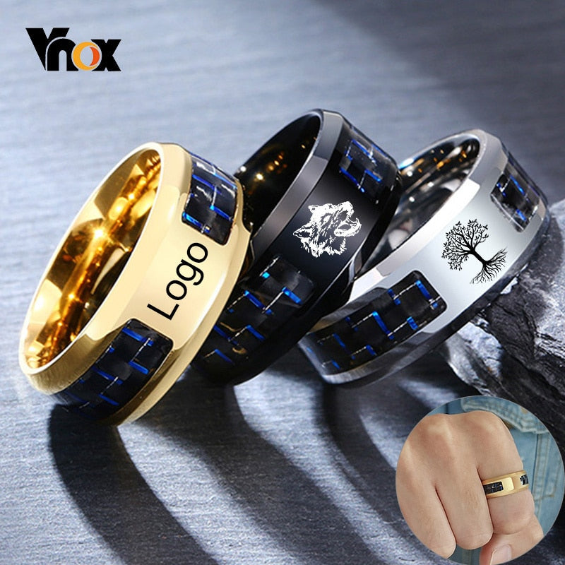 Customize Logo 8mm Men's Ring Carbon Fiber Wedding Band Personalized Simple Icon Image Gift to Husband Dad The Clothing Company Sydney