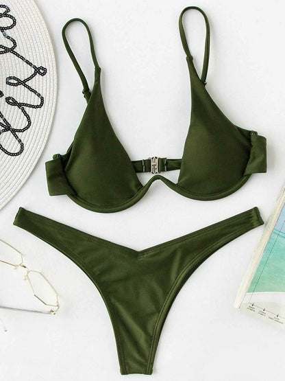 Neon V-bar Underwired Bikini Ribbed Swimsuit Women Thong Swimwear Two-pieces Bikini set Push up Bathing Suit The Clothing Company Sydney