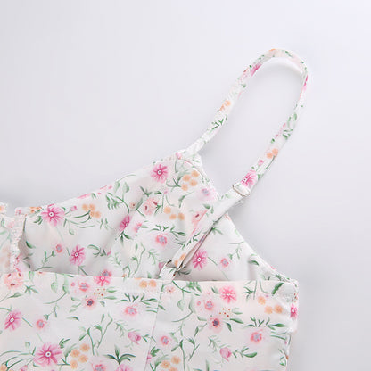 French Romantic Strap Floral Printing Summer Fashion Chic Ruffles Pleated Dress Mini Double Layer Dress The Clothing Company Sydney