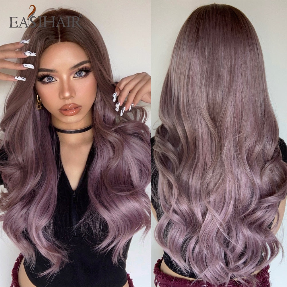 Ombre Brown Light Blonde Platinum Long Wavy Middle Part Hair Wig Cosplay Natural Heat Resistant Synthetic Wig for Women The Clothing Company Sydney