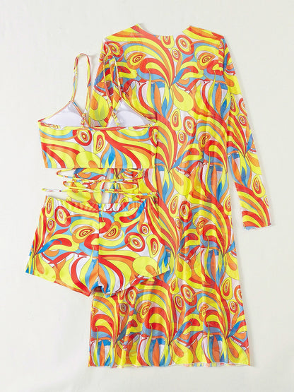 3 Piece Bikini Women Swimsuits Print Bandage High Waist Swimwear Bikini Set Bathing Suit Beachwear with Cover up The Clothing Company Sydney