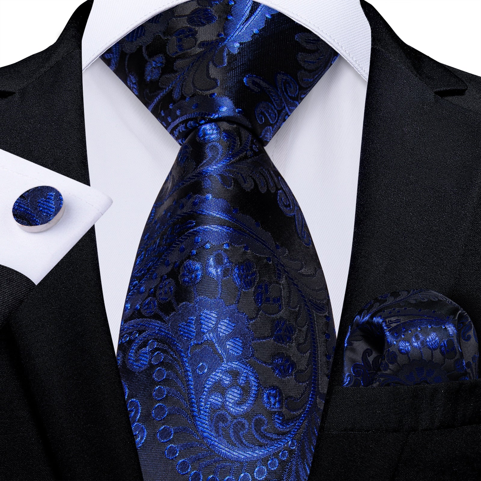Classic 100% Silk Men's Ties 8cm Blue Plaid Dot Striped Business Necktie Handkerchief Wedding Party Tie Set The Clothing Company Sydney