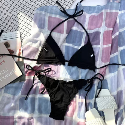 Neon Lime Rib Triangle Tie Side Bikini Swimsuit Women Two Piece Swimwear Bikini Set Summer Beach Bathing Suit The Clothing Company Sydney