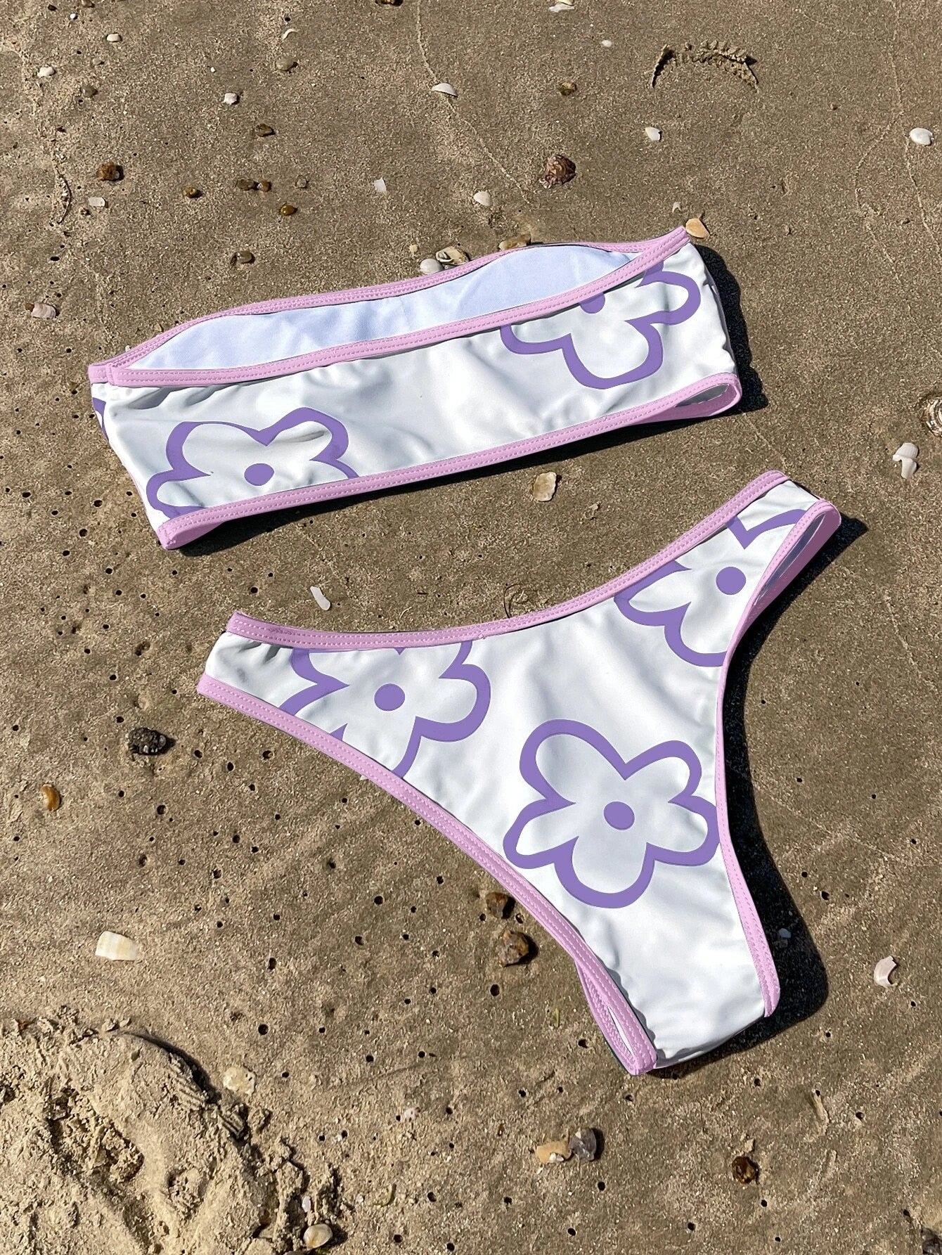 Floral Print Contrast Binding Bandeau Bikini Swimsuit Two Piece Swimwear Bikini Set Summer Beach Bathing Suit The Clothing Company Sydney