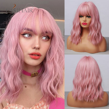 Short Straight Bob Wigs with Bang Golden Brown Natural Synthetic Hair for Women Daily Cosplay Heat Resistant Fiber Wigs The Clothing Company Sydney