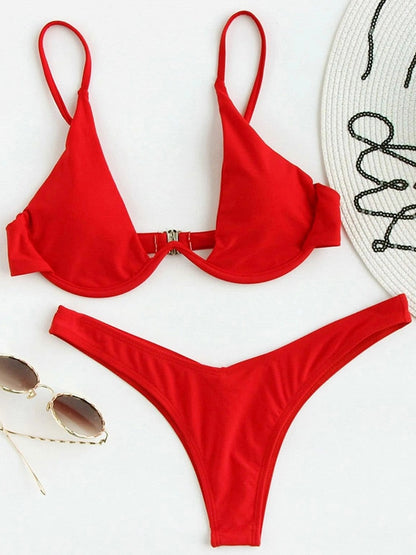 Neon V-bar Underwired Bikini Ribbed Swimsuit Women Thong Swimwear Two-pieces Bikini set Push up Bathing Suit The Clothing Company Sydney