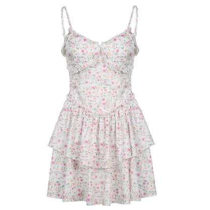 French Romantic Strap Floral Printing Summer Fashion Chic Ruffles Pleated Dress Mini Double Layer Dress The Clothing Company Sydney