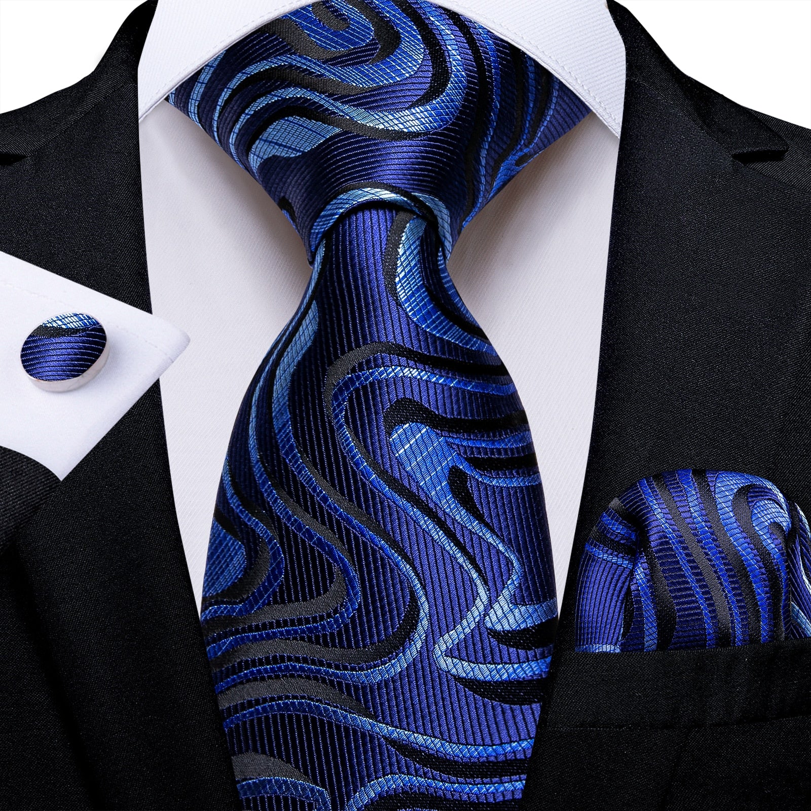 Classic 100% Silk Men's Ties 8cm Blue Plaid Dot Striped Business Necktie Handkerchief Wedding Party Tie Set The Clothing Company Sydney