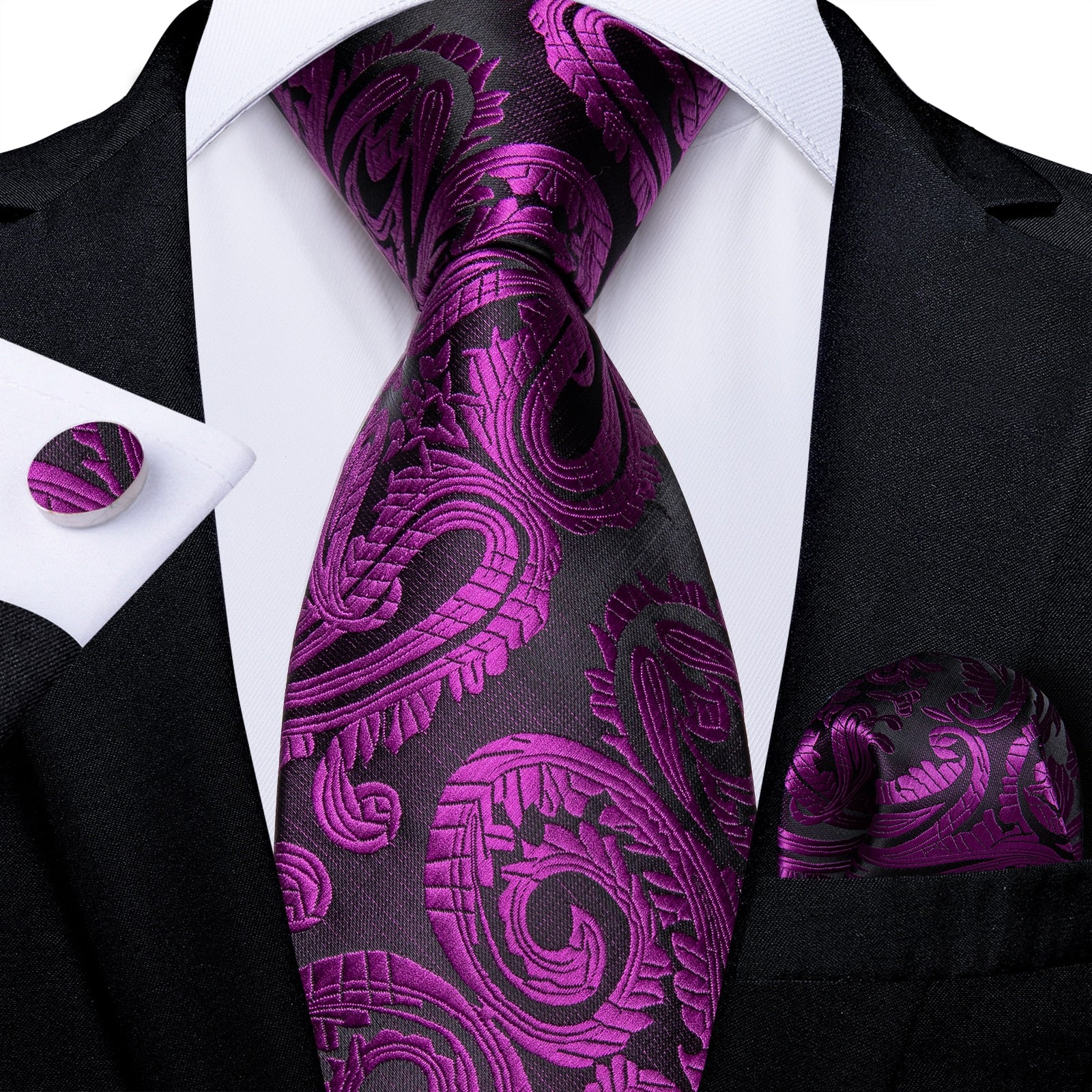 Men Purple Floral Paisley Necktie Business Formal 100% Silk Tie Pocket Square Set For Wedding Party The Clothing Company Sydney