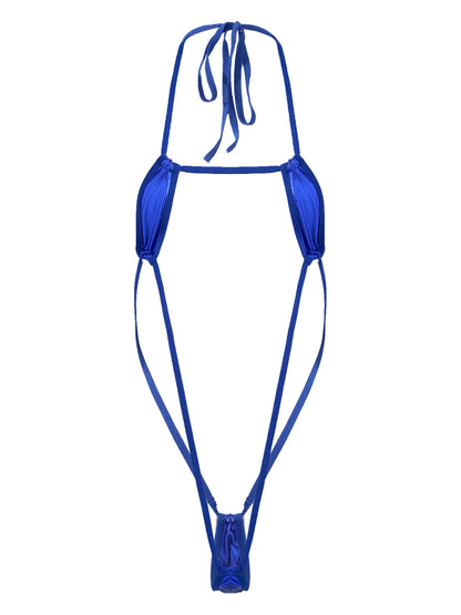 Adults Metallic Shiny Micro Monokini One-piece Bathing Suit Halter Lace-up Bodysuit Swimwear Backless Swimsuit The Clothing Company Sydney