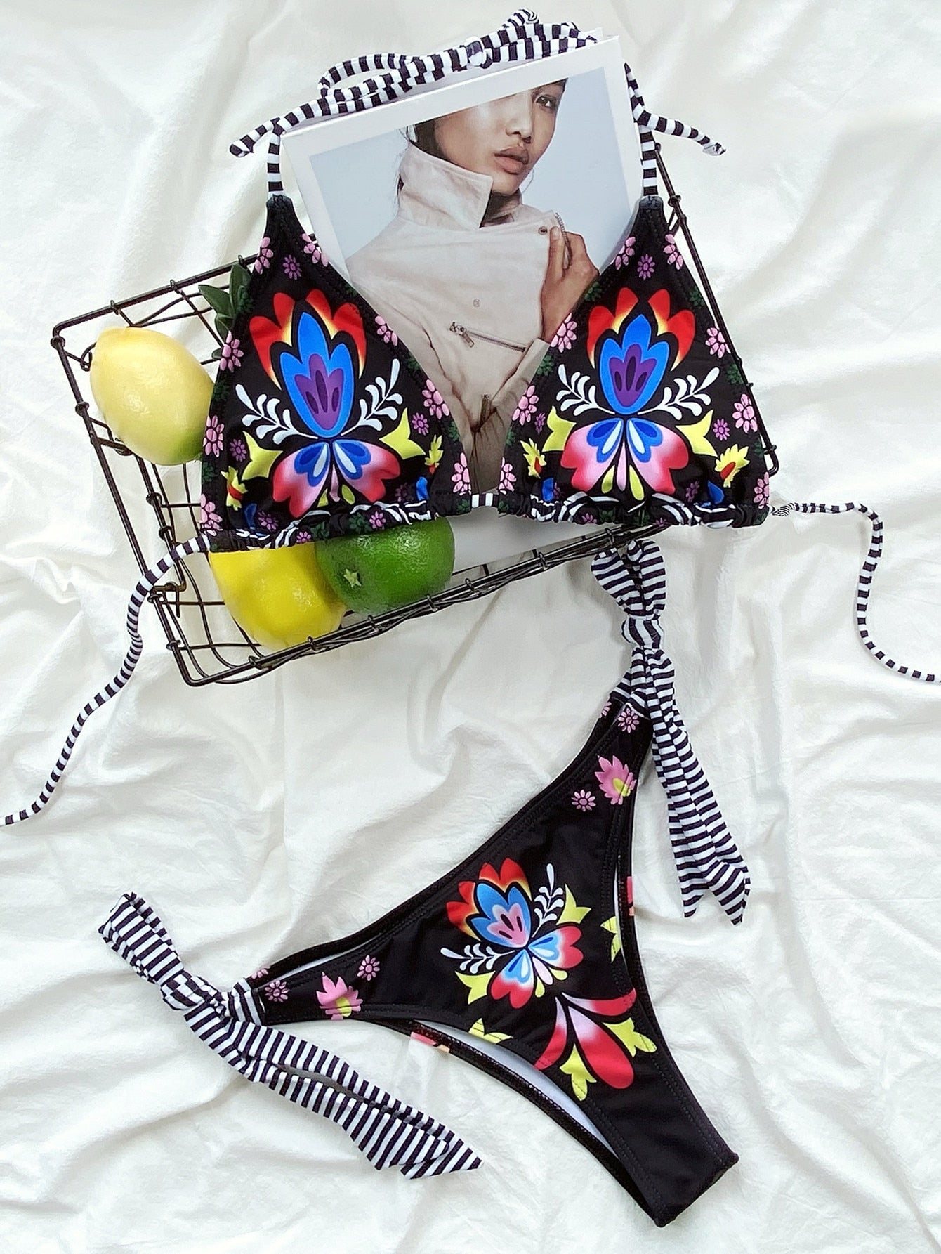 2 Piece Bikini Push Up Swimwear Floral Print Bikinis Set Back Lace-up Swimsuit Bathing Suit Beach Wear The Clothing Company Sydney