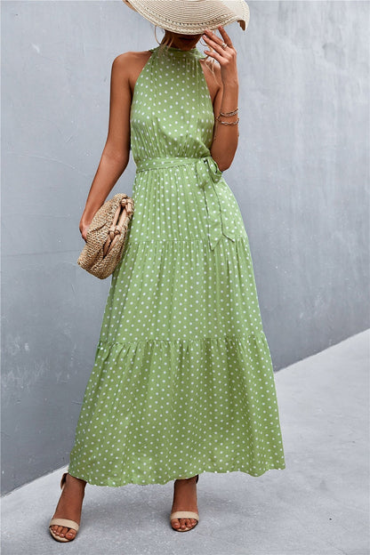 Summer Holiday Flower Printed Folds Blue Dress Beach Casual Neck-mounted Bandage Elegant Party Long Dress The Clothing Company Sydney