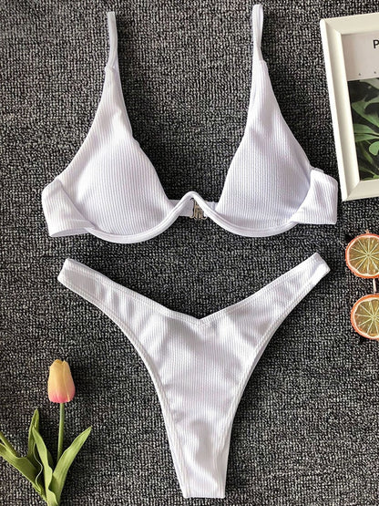 Neon V-bar Underwired Bikini Ribbed Swimsuit Women Thong Swimwear Two-pieces Bikini set Push up Bathing Suit The Clothing Company Sydney