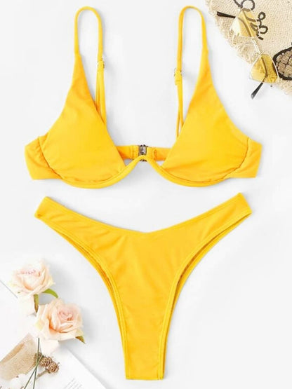 Neon V-bar Underwired Bikini Ribbed Swimsuit Women Thong Swimwear Two-pieces Bikini set Push up Bathing Suit The Clothing Company Sydney