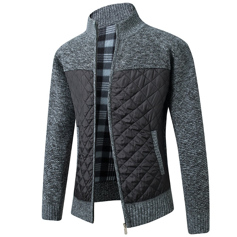 Autumn Winter Men's Jacket Slim Fit Stand Collar Zipper Solid Thick Warm Jacket Cardigan Sweater The Clothing Company Sydney