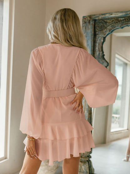 Belt blue plaid batwing long sleeve women dress summer Office ruffle shirt mini dress Casual button A-line Dress - The Clothing Company Sydney