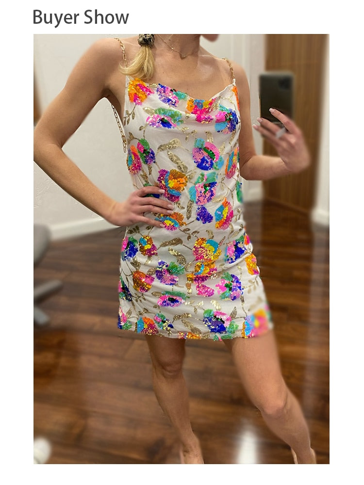 Sequin Backless Slip Mini Chain Straps Short Tulle Cocktail Summer Party Night Lush Prom Dress The Clothing Company Sydney